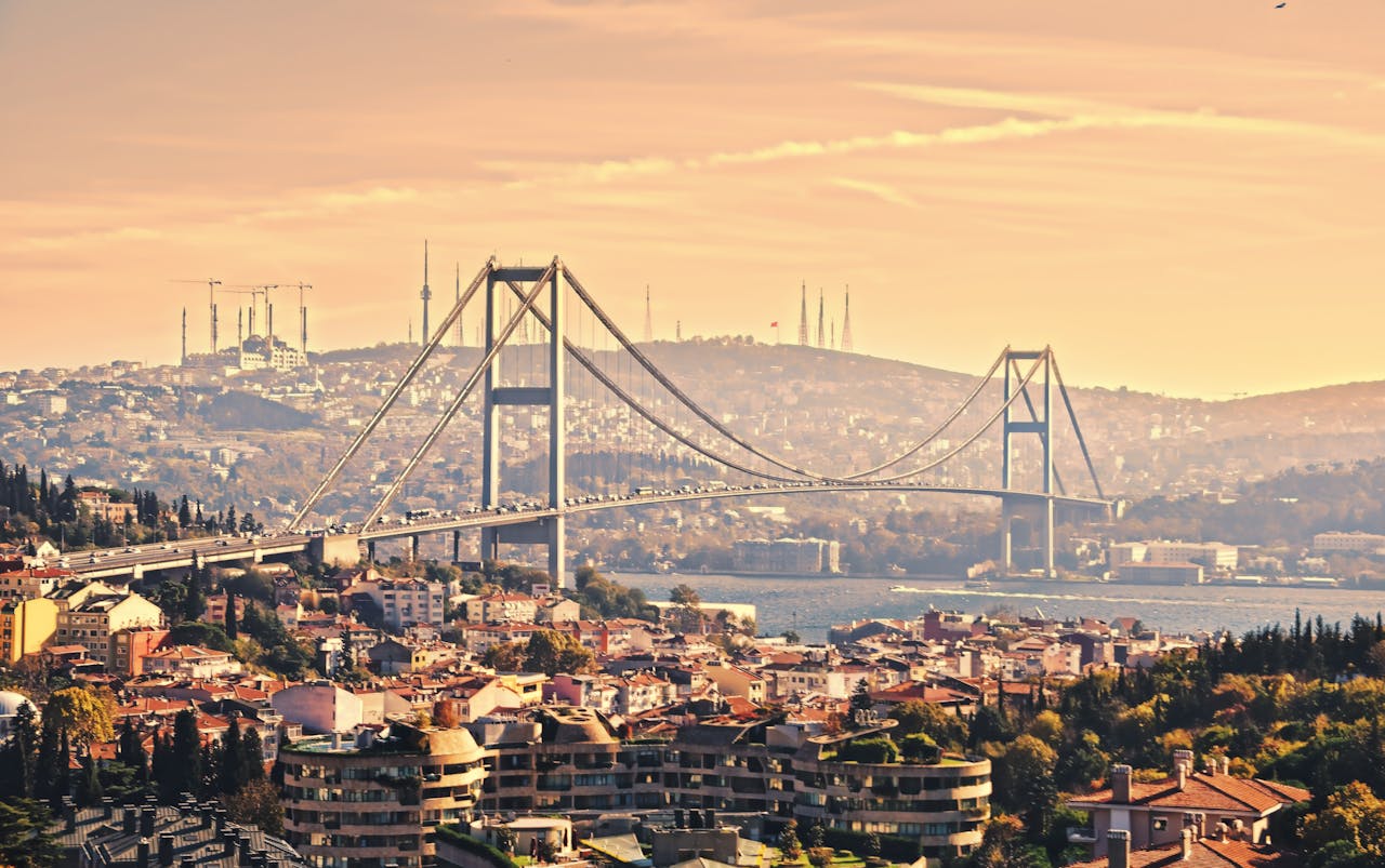 Photo of Suspension Bridge Under Orange Sky
